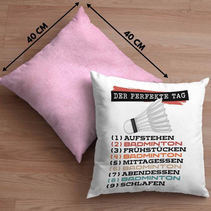 Der tolle Tag Badminton Spieler Kissen mit Füllung 40x40 Geschenk Spruch (Grau) Rosa Trendation