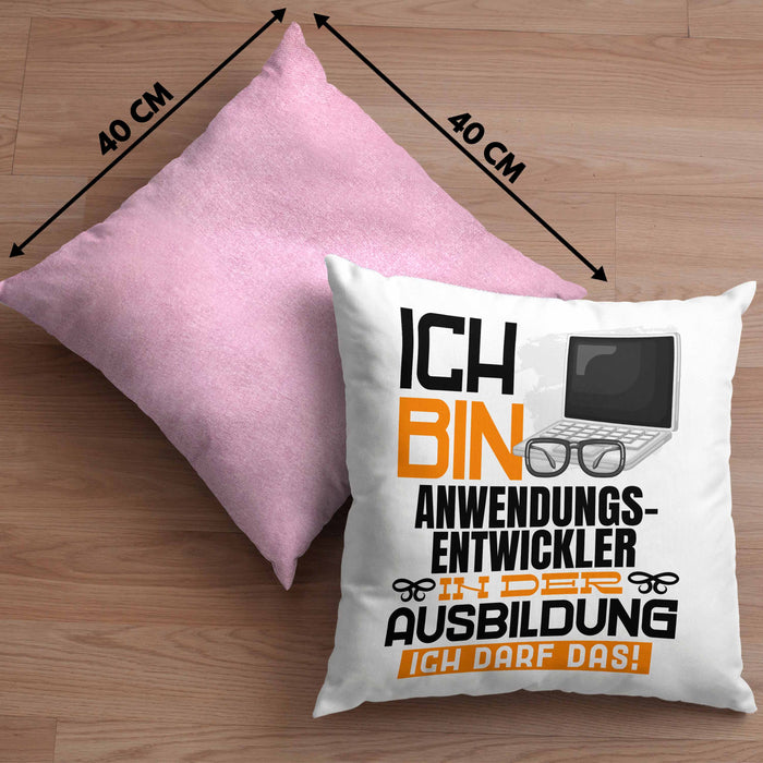 Anwendungsentwickler Ausbildung Kissen mit Füllung 40x40 Geschenk Ich Bin Anwendungsentwickler In Der Ausbildung Ich Darf Das Geschenkidee Spruch (Grau) Rosa Trendation