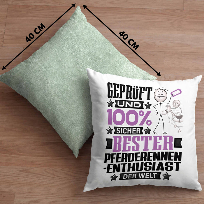 Pferderennen-Enthusiast Geschenk Lustiger Spruch für Pferderennen-Enthusiast Geschenkidee Bester Pferderennen-Enthusiast Der WeltKissen mit Füllung 40x40 (Grau) Grün Trendation