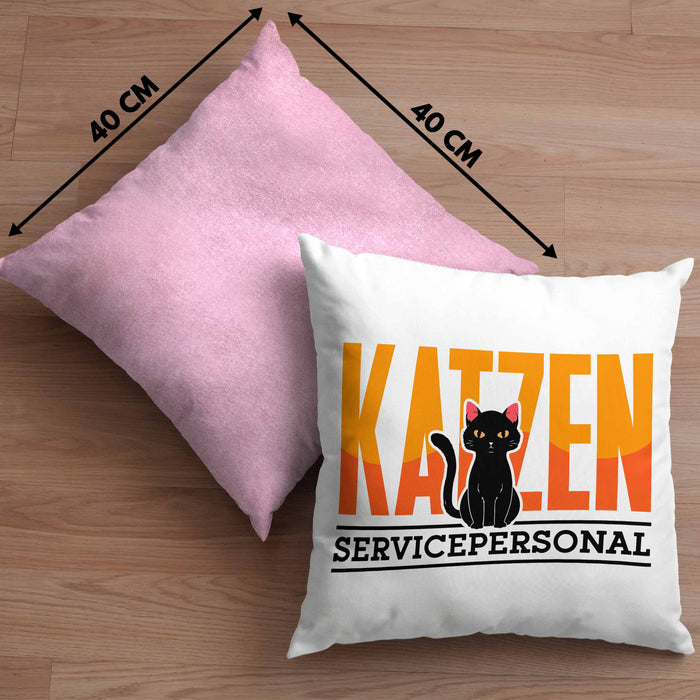 Katzen Servicepersonal Kissen mit Füllung 40x40 Geschenkidee Lustig Spruch Katzenbesitzer KatzenMama (Grau) Rosa Trendation