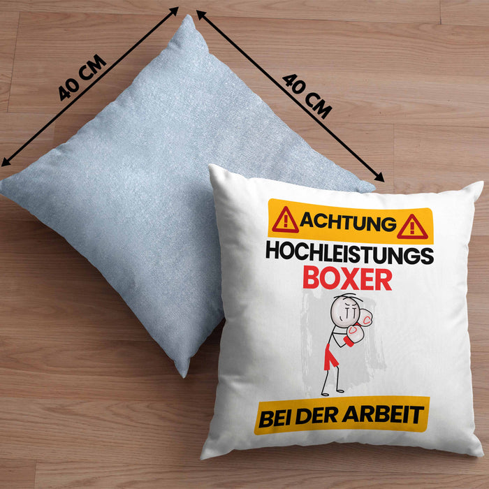 Boxer Kissen mit Füllung 40x40 Geschenk Lustiger Spruch Geschenkidee für Boxer Achtung Hochleistungs Boxer Bei Der Arbeit (Grau) Blau Trendation