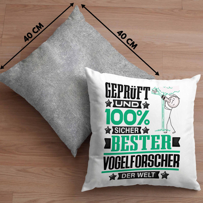 Vogelforscher Geschenk Lustiger Spruch für Vogelforscher Geschenkidee Bester Vogelforscher Der WeltKissen mit Füllung 40x40 (Grau) Grau Trendation