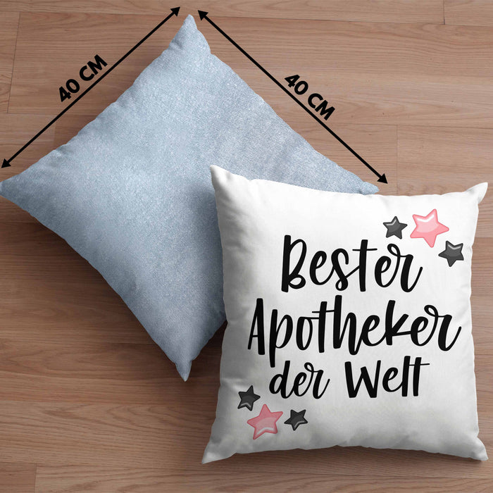 Apotheker Geschenk Kissen mit Füllung 40x40 Bester Apotheker Pharmazeut Arzneikundiger (Grau) Blau Trendation