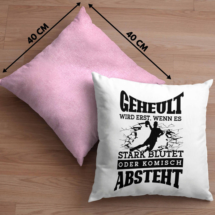Lustige Kissen mit Füllung 40x40 Handball-Spieler als Geschenkidee Spruch Geschenk Handballspieler Trainer Coach (Grau) Rosa Trendation