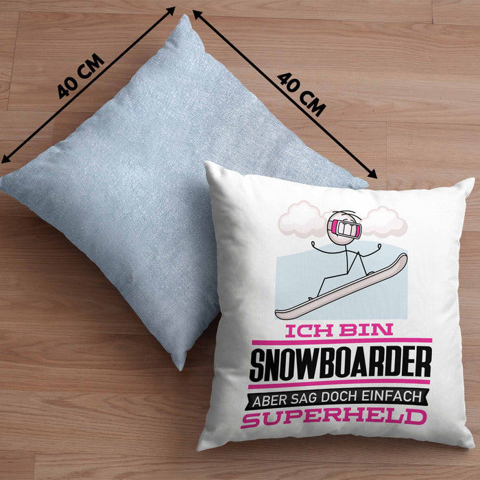 Snowboarder Geschenk Kissen mit Füllung 40x40 Ich Bin Snowboarder Aber Sag Doch Einfach Superheld Lustige Geschenkdiee für Snowboarder (Grau) Blau Trendation