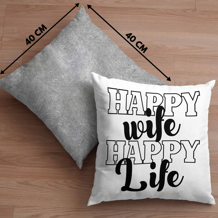 Lustige Kissen mit Füllung 40x40 Geschenk für Ehemann Spruch Happy Wife Happy Life Ehemann Geschenkidee (Grau) Grau Trendation