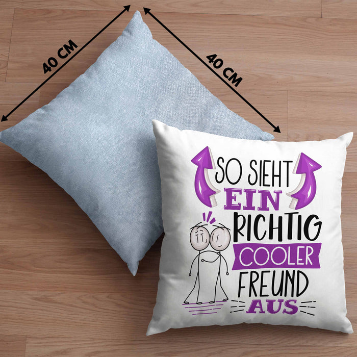 Bester Freund Kissen mit Füllung 40x40 Geschenk So Sieht Ein RIchtig Cooler Bester Freund Aus Geschenkidee Lustiger Spruch Geburtstag BFF (Grau) Blau Trendation