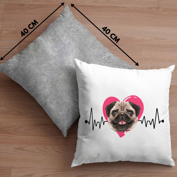 Mops Besitzer Kissen mit Füllung 40x40 Geschenk Lustiger Spruch Geschenkidee Herzschlag Mops (Grau) Grau Trendation