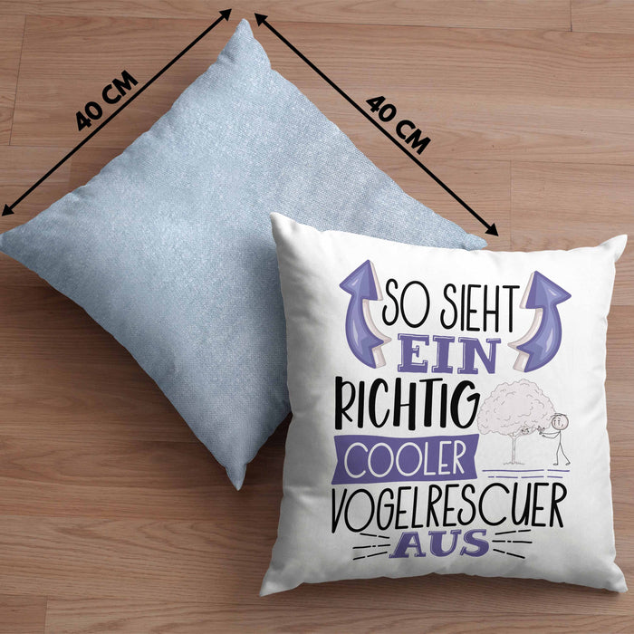 Vogelrescuer Kissen mit Füllung 40x40 So Sieht Ein Richtig Cooler Vogelrescuer Aus Geschenk Lustiger Spruch Geschenkidee (Grau) Blau Trendation