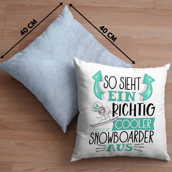 Snowboarder Kissen mit Füllung 40x40 Geschenk So Sieht Ein Richtig Cooler Snowboarder Aus Geschenkidee Spruch Lustig (Grau) Blau Trendation