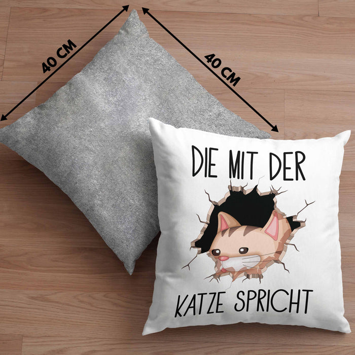 Katzen-Besitzerin Kissen mit Füllung 40x40 Geschenk Die Mit Der Katze Spricht Geburtstag (Grau) Grau Trendation