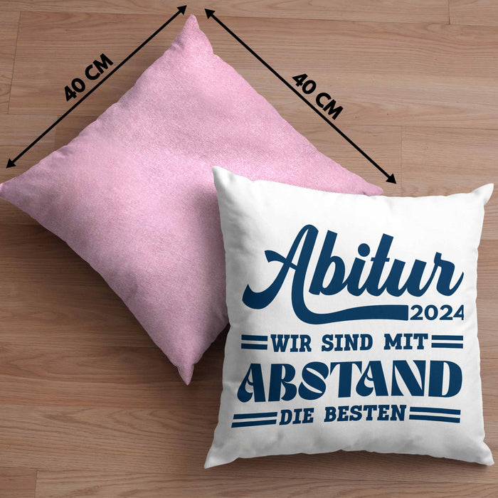 Abi 2024 Kissen mit Füllung 40x40 Geschenk Abi Bestanden Abitur Abschluss Geschenkidee (Grau) Rosa Trendation