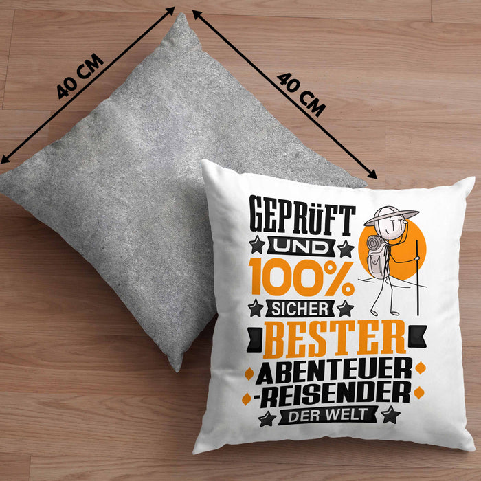 Abenteurreisender Geschenk Lustiger Spruch für Abenteurreisender Geschenkidee Bester Abenteurreisender Der WeltKissen mit Füllung 40x40 (Grau) Grau Trendation
