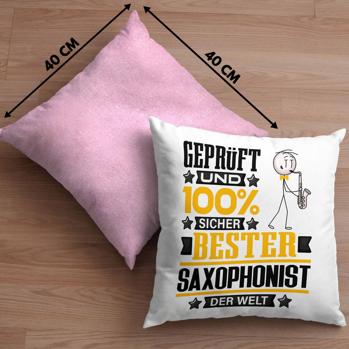 Saxophonist Geschenk Lustiger Spruch für Saxophonist Geschenkidee Bester Saxophonist Der WeltKissen mit Füllung 40x40 (Grau) Rosa Trendation