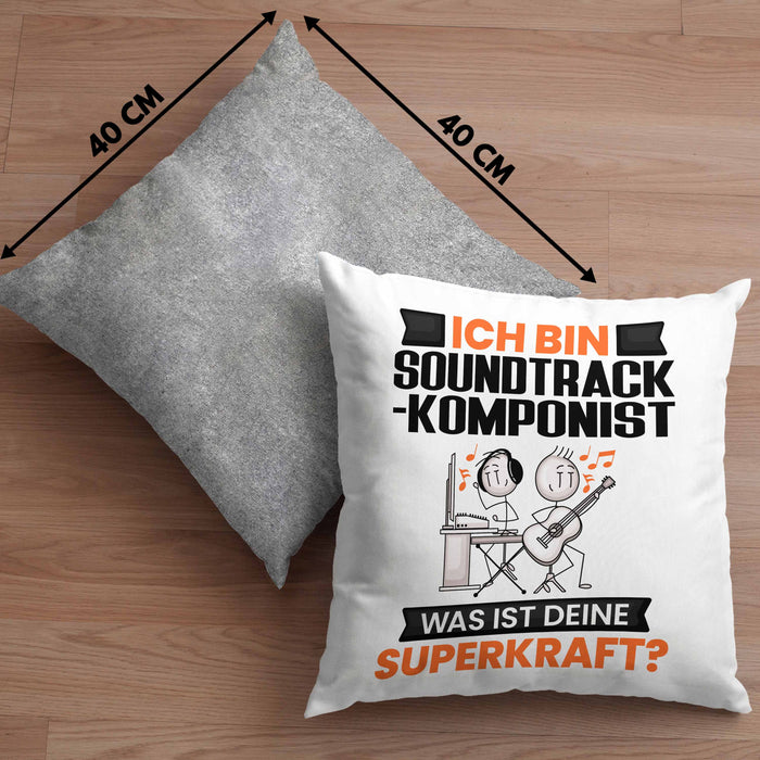 Soundtrack-Komponist Kissen mit Füllung 40x40 Geschenk für Soundtrack-Komponist Geburtstag Lustiger Spruch Was Ist Deine Superkraft (Grau) Grau Trendation