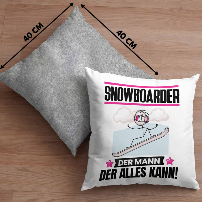Snowboarder Kissen mit Füllung 40x40 Geschenk für Snowboarder Der Mann Der Alles Kann Geschenkidee zum Geburtstag (Grau) Grau Trendation