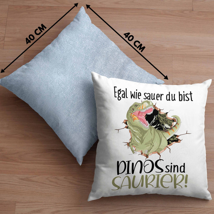 Dinosaurier Spruch Kissen mit Füllung 40x40 Geschenk Jungs Jungen Egal Wie Sauer Du Bist Dinos Sind Saurier (Grau) Blau Trendation