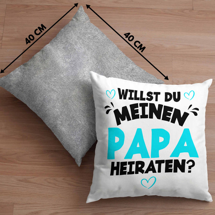 Heiratsantrag Kissen mit Füllung 40x40 Geschenk Lustiger Spruch Willst Du Meinen Papa Heiraten Geschenkidee Geburtstag (Grau) Grau Trendation