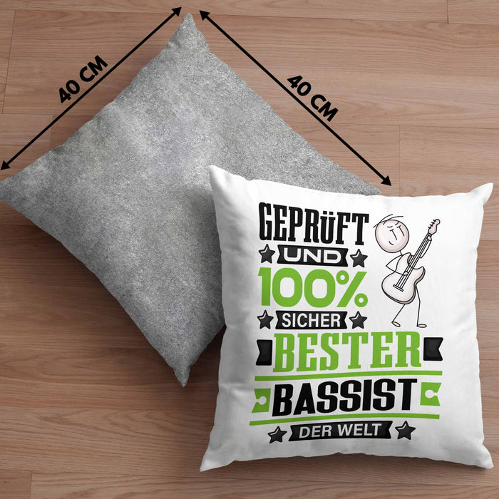 Bassist Geschenk Lustiger Spruch für Bassist Geschenkidee Bester Bassist Der WeltKissen mit Füllung 40x40 (Grau) Grau Trendation