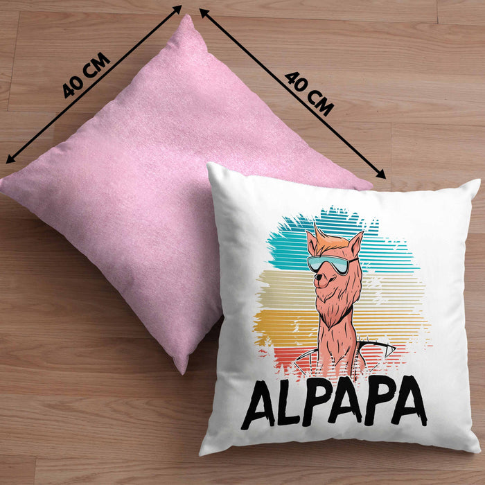 Vater Papa Kissen mit Füllung 40x40 Gschenk Alpaka Llama Alpapa Geschenkidee Spruch für Vater zum Vatertag (Grau) Rosa Trendation