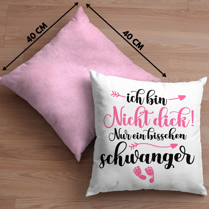Kissen mit Füllung 40x40 Ich Bin Nicht Dick Ich Bin Schwanger Geschenk Überraschung Schwangerschaftsverkündung (Grau) Rosa Trendation