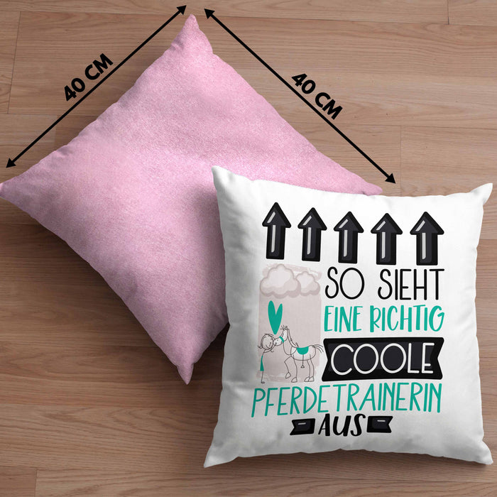 Pferdetrainerin Geschenk Kissen mit Füllung 40x40 Lustig Geschenkidee für Pferdetrainerin Geburtstag So Sieht Eine Richtig Coole Pferdetrainerin Aus Frauen Spruch (Grau) Rosa Trendation