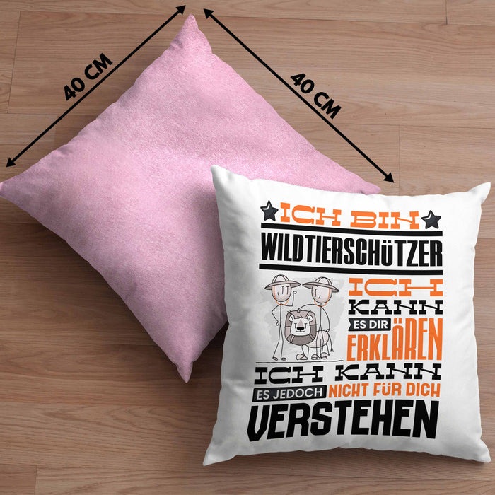Wildtierschützer Geschenk Kaffee-Kissen mit Füllung 40x40 Geschenkidee für Wildtierschützer Ich Bin Wildtierschützer Ich Kann Es Dir Erklären Jedoch Nicht Für Dich Verstehen Spruch Lustig (Grau) Rosa Trendation