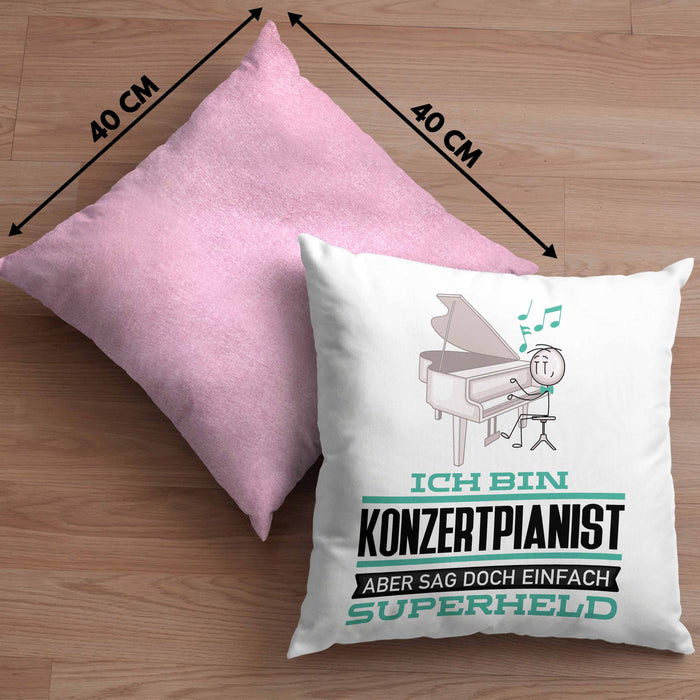 Konzertpianist Geschenk Kissen mit Füllung 40x40 Ich Bin Konzertpianist Aber Sag Doch Einfach Superheld Lustige Geschenkdiee für Konzertpianist (Grau) Rosa Trendation