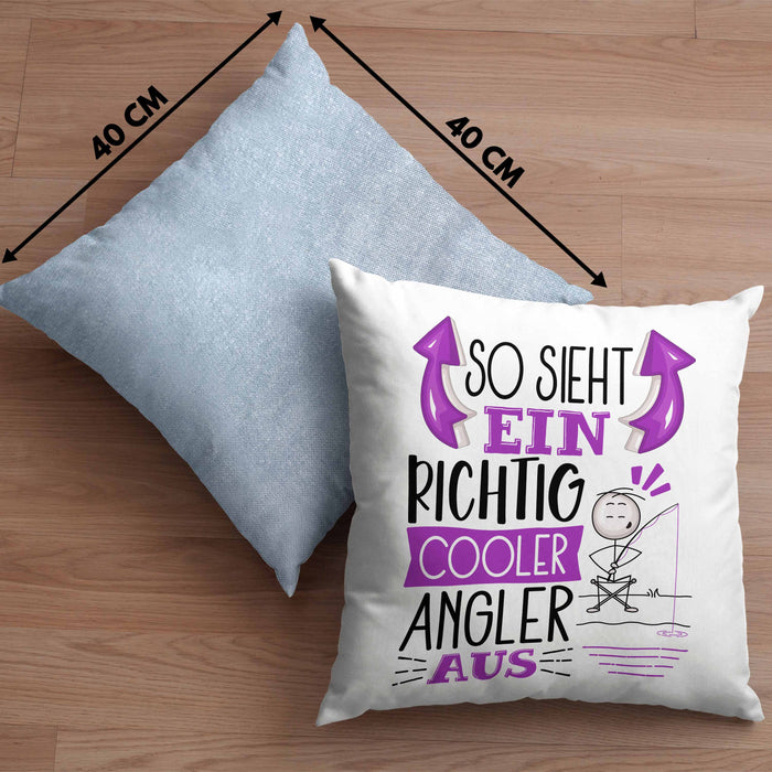 So Sieht Ein Richtig Cooler Angler Aus Geschenk Kissen mit Füllung 40x40 Lustiger Spruch Geschenkidee (Grau) Blau Trendation