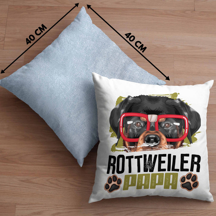 Rottweiler Papa Besitzer Kissen mit Füllung 40x40 Geschenk Lustiger Spruch Geschenkidee Rottweiler Liebhaber (Grau) Blau Trendation