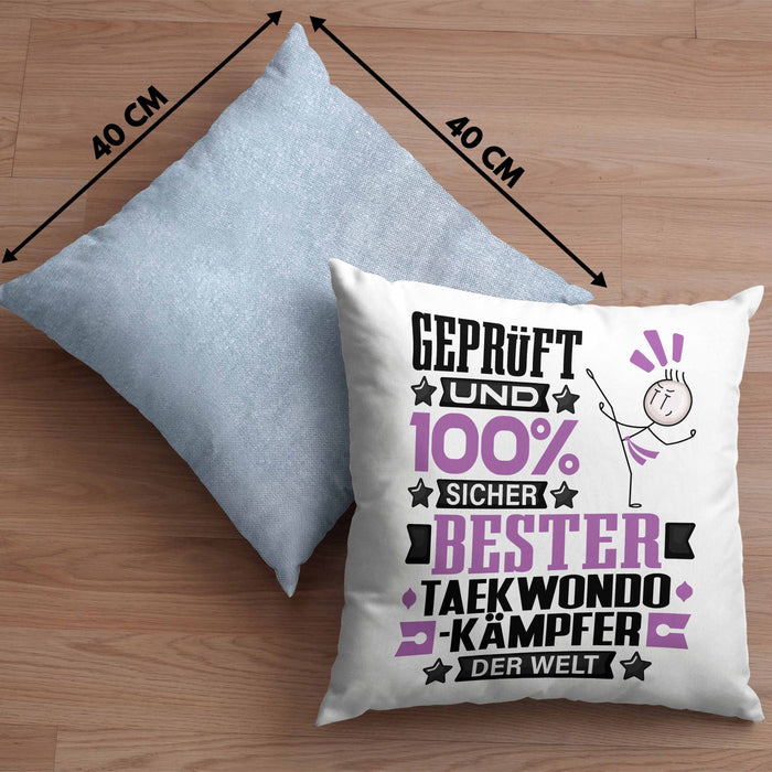Taekwondo-Kämpfer Geschenk Lustiger Spruch für Taekwondo-Kämpfer Geschenkidee Bester Taekwondo-Kämpfer Der WeltKissen mit Füllung 40x40 (Grau) Blau Trendation