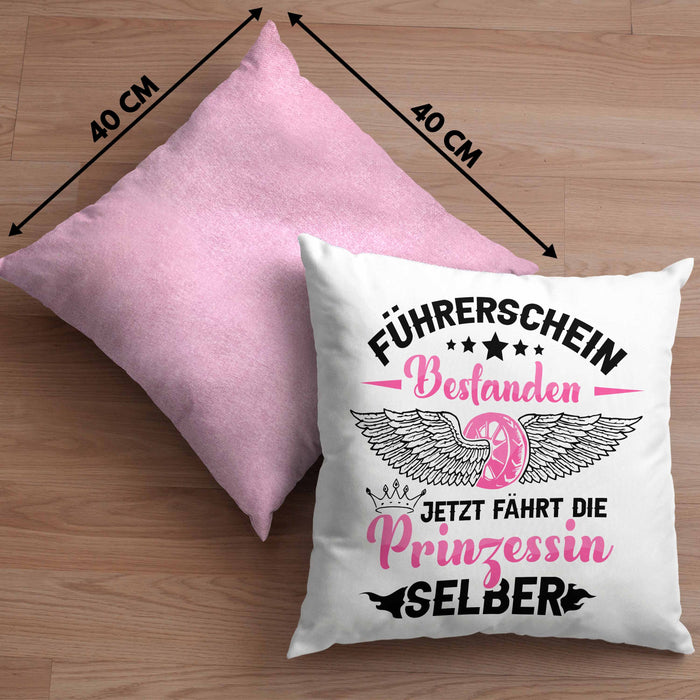 Führerschein Bestanden Kissen mit Füllung 40x40 Geschenk Frauen Mädchen Prinzessin Geschenk zum Bestandenden Führerschein (Grau) Rosa Trendation
