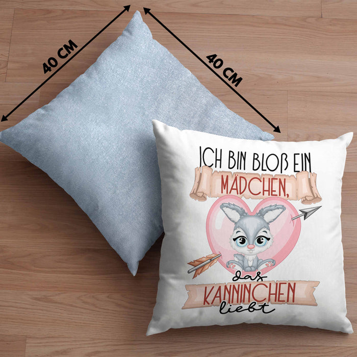 Kaninchen Kissen mit Füllung 40x40 Geschenk Frauen Ich Bin Bloß Ein Mädchen Das Kaninchen Liebt Hasen Kaninchen-Liebhaberin Geschenk Spruch Geburtstag (Grau) Blau Trendation