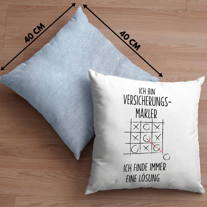 Versicherungsmakler Kissen mit Füllung 40x40 Geschenk Lustiger Spruch Ich Finde Immer Eine Lösung Kaffee (Grau) Blau Trendation