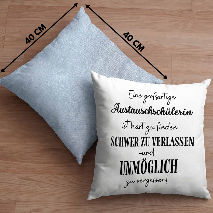 Austauschschülerin Abschied Geschenk Kissen mit Füllung 40x40 Abschiedsgeschenk für Austauschschülerin Hart Zu Finden Schwer Zu Verlassen (Grau) Blau Trendation
