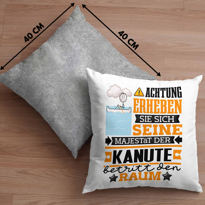 Kanute Geschenk Kissen mit Füllung 40x40 Lustiger Spruch Erheben Sie Sich Der Kanute Betritt den Raum (Grau) Grau Trendation