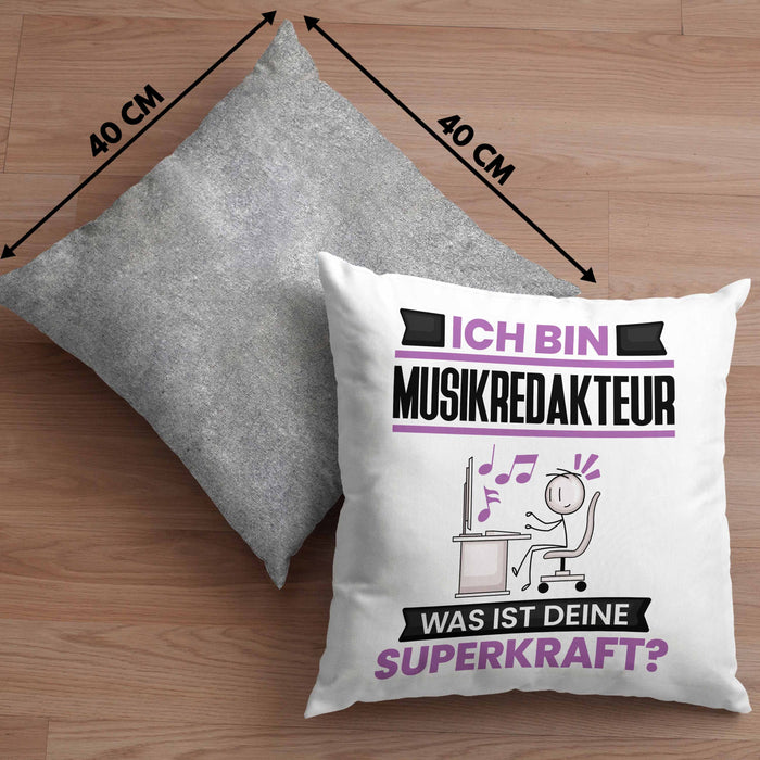 Musikredakteur Kissen mit Füllung 40x40 Geschenk für Musikredakteur Geburtstag Lustiger Spruch Was Ist Deine Superkraft (Grau) Grau Trendation