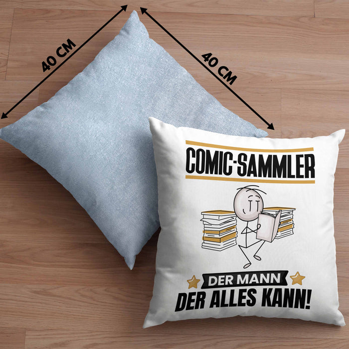 Comic-Sammler Kissen mit Füllung 40x40 Geschenk für Comic-Sammler Der Mann Der Alles Kann Geschenkidee zum Geburtstag (Grau) Blau Trendation