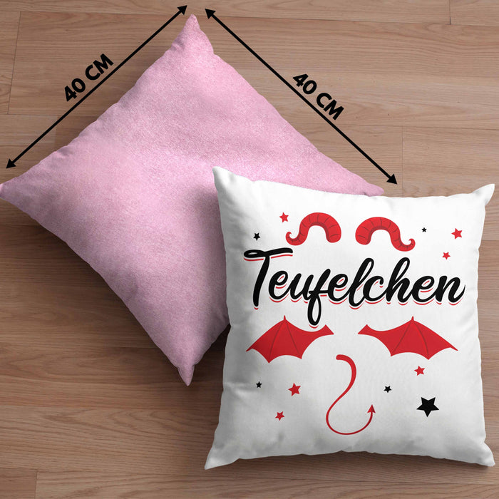 Teufelchen Kissen mit Füllung 40x40 Geschenk für Frauen Teufel (Grau) Rosa Trendation