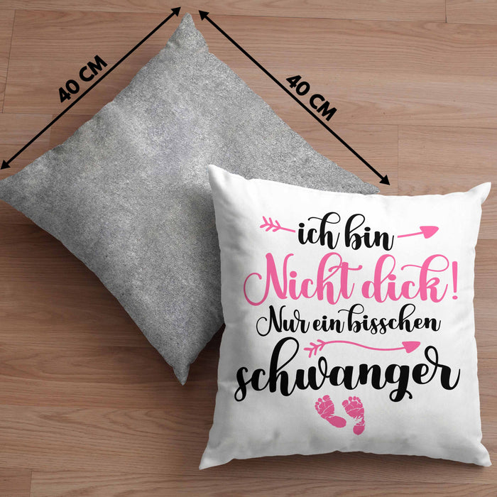 Kissen mit Füllung 40x40 Ich Bin Nicht Dick Ich Bin Schwanger Geschenk Überraschung Schwangerschaftsverkündung (Grau) Grau Trendation