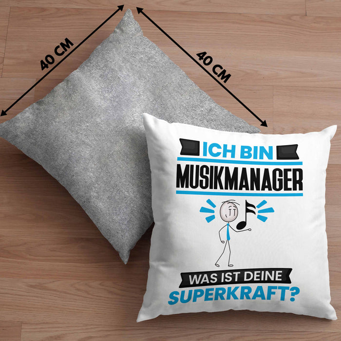 Musikmanager Kissen mit Füllung 40x40 Geschenk für Musikmanager Geburtstag Lustiger Spruch Was Ist Deine Superkraft (Grau) Grau Trendation