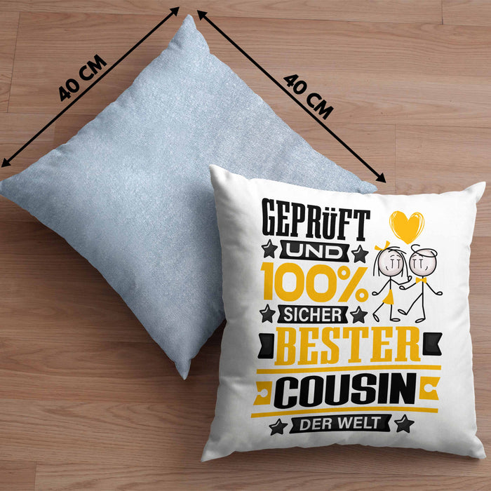 Cousin Geschenk Lustiger Spruch für Cousin Geschenkidee Bester Cousin Der WeltKissen mit Füllung 40x40 (Grau) Blau Trendation