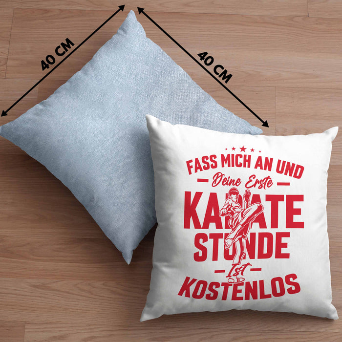 Karate Kissen mit Füllung 40x40 Geschenk Fass Mich An Und Deine Erste Karate Stunde Ist Umsonst (Grau) Blau Trendation
