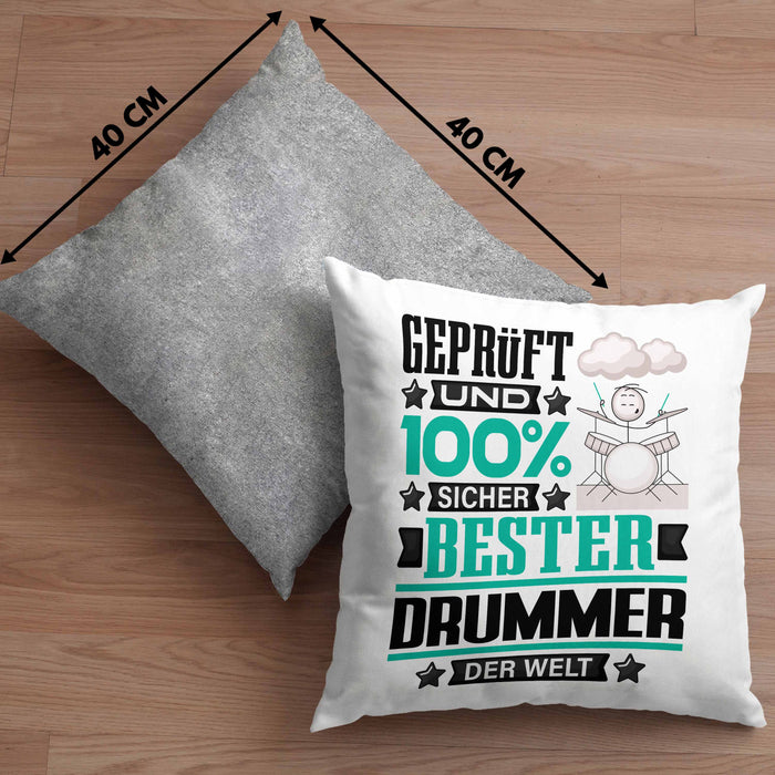 Drummer Geschenk Lustiger Spruch für Drummer Geschenkidee Bester Drummer Der WeltKissen mit Füllung 40x40 (Grau) Grau Trendation