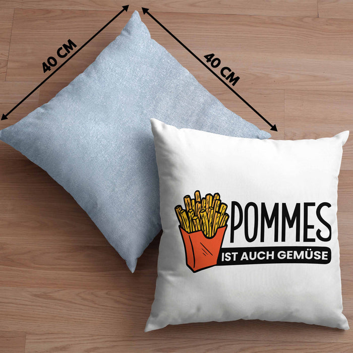 Lustige Kissen mit Füllung 40x40 mit Spruch "Pommes Ist Auch Gemüse" Pommes-Liebhaber (Grau) Blau Trendation