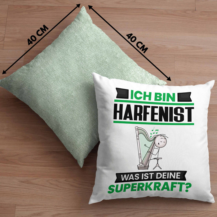 Harfenist Kissen mit Füllung 40x40 Geschenk für Harfenist Geburtstag Lustiger Spruch Was Ist Deine Superkraft (Grau) Grün Trendation