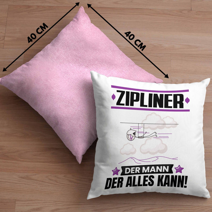 Zipliner Kissen mit Füllung 40x40 Geschenk für Zipliner Der Mann Der Alles Kann Geschenkidee zum Geburtstag (Grau) Rosa Trendation