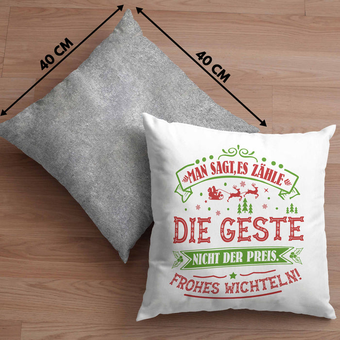 Wichtelgeschenk für 20 Euro Kissen mit Füllung 40x40 Wichteln für Frauen Kollegen Wichtel-Kissen mit Füllung 40x40 Man Sagt Es Zähle Die Geste Schrottwichteln (Grau) Grau Trendation