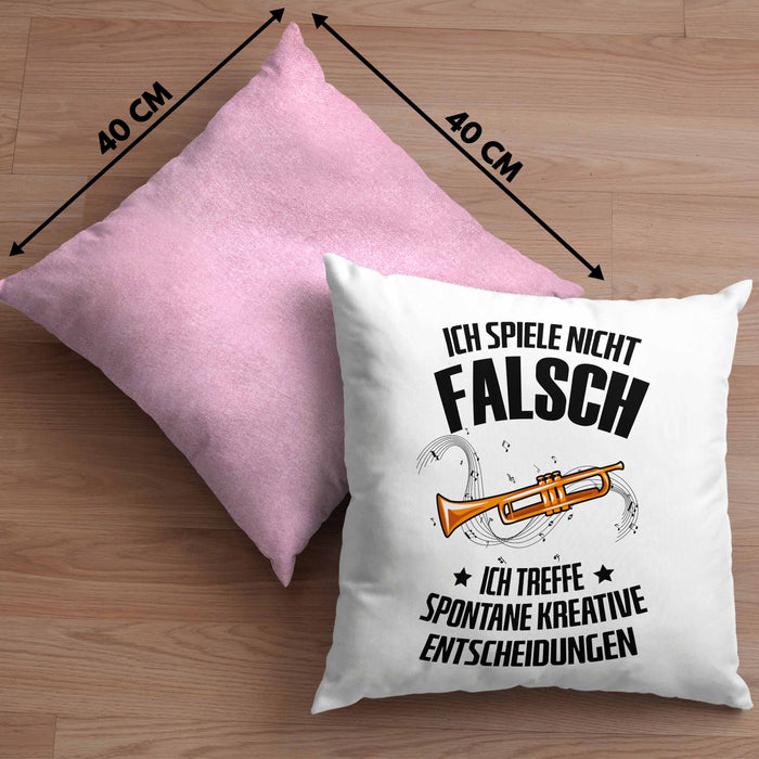 Kissen mit Füllung 40x40 Posaunist Geschenk Lustiges Geschenkidee Posaunen-Spieler (Grau) Rosa Trendation