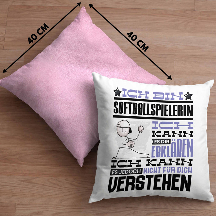 Softballspielerin Geschenk Kaffee-Kissen mit Füllung 40x40 Geschenkidee für Softballspielerin Ich Bin Softballspielerin Ich Kann Es Dir Erklären Jedoch Nicht Für Dich Verstehen Spruch Lustig (Grau) Rosa Trendation